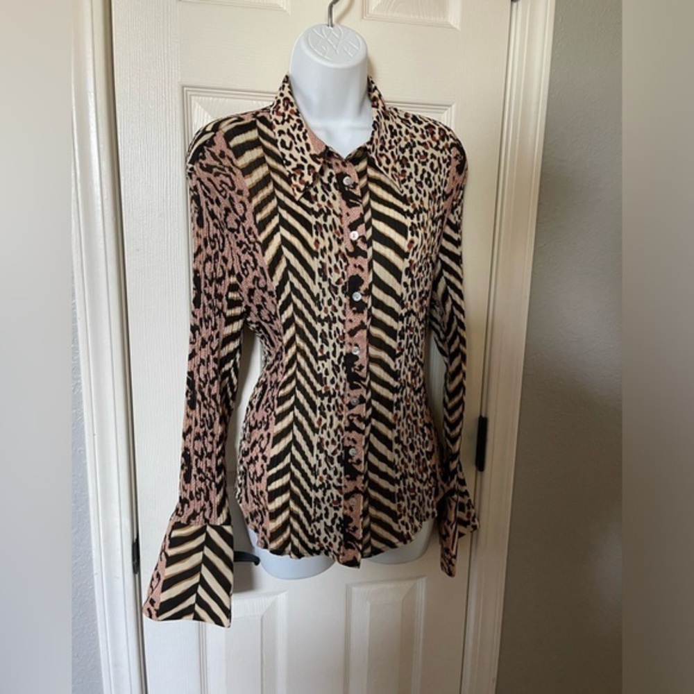 Le Caviar Animal Print Button Down Shirt Size XL